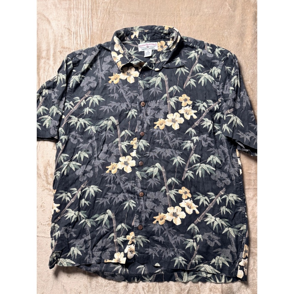 Boca Classics Mens XL Tropical‎ Bamboo Hibiscus Print Button Up Shirt Vacation